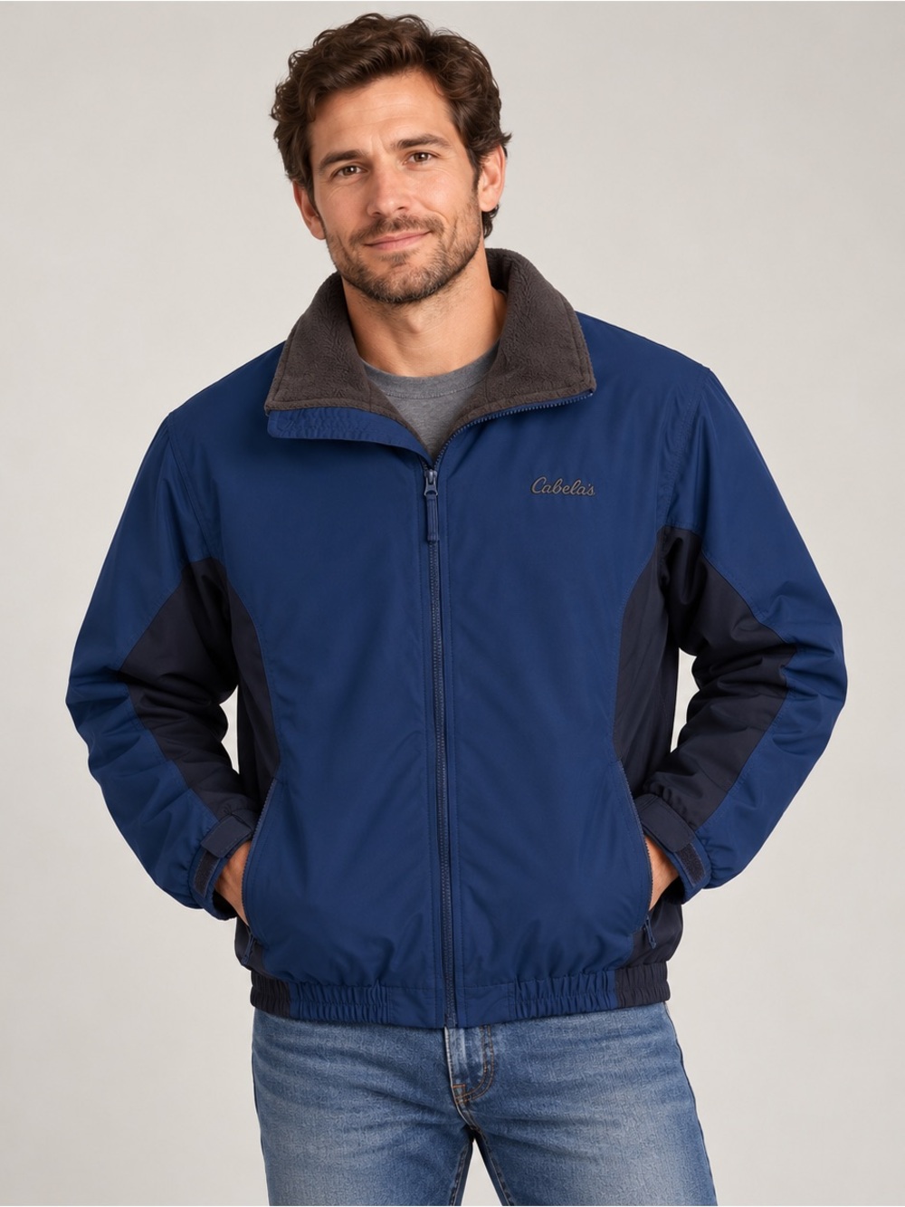 Cabela’s Men’s L Navy Fleece Lined Colorblock Windbreaker Jacket